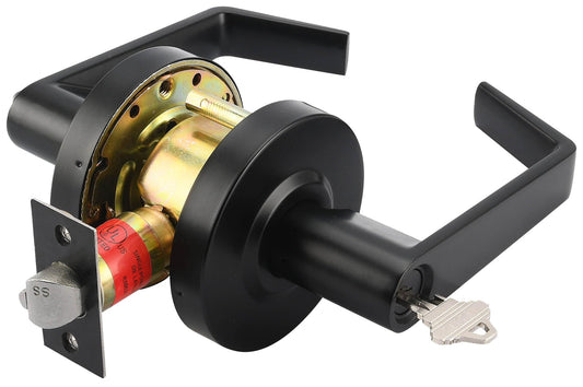 Boomerang Entry w/Clutch Function - ADA Commercial Door Lever Lock - Heavy-Duty Locking Door Handle, Cylindrical Lever Lock, Non-Handed Grade 2, Matte Black (US19), Entrance/Keylock w/Clutch