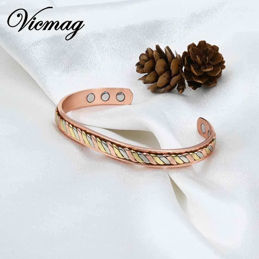 Vicmag Copper Magnetic Bracelet for Women Ultra Strength Magnets 99.9% Pure Copper Jewelry Gift (Braided Tricolour)