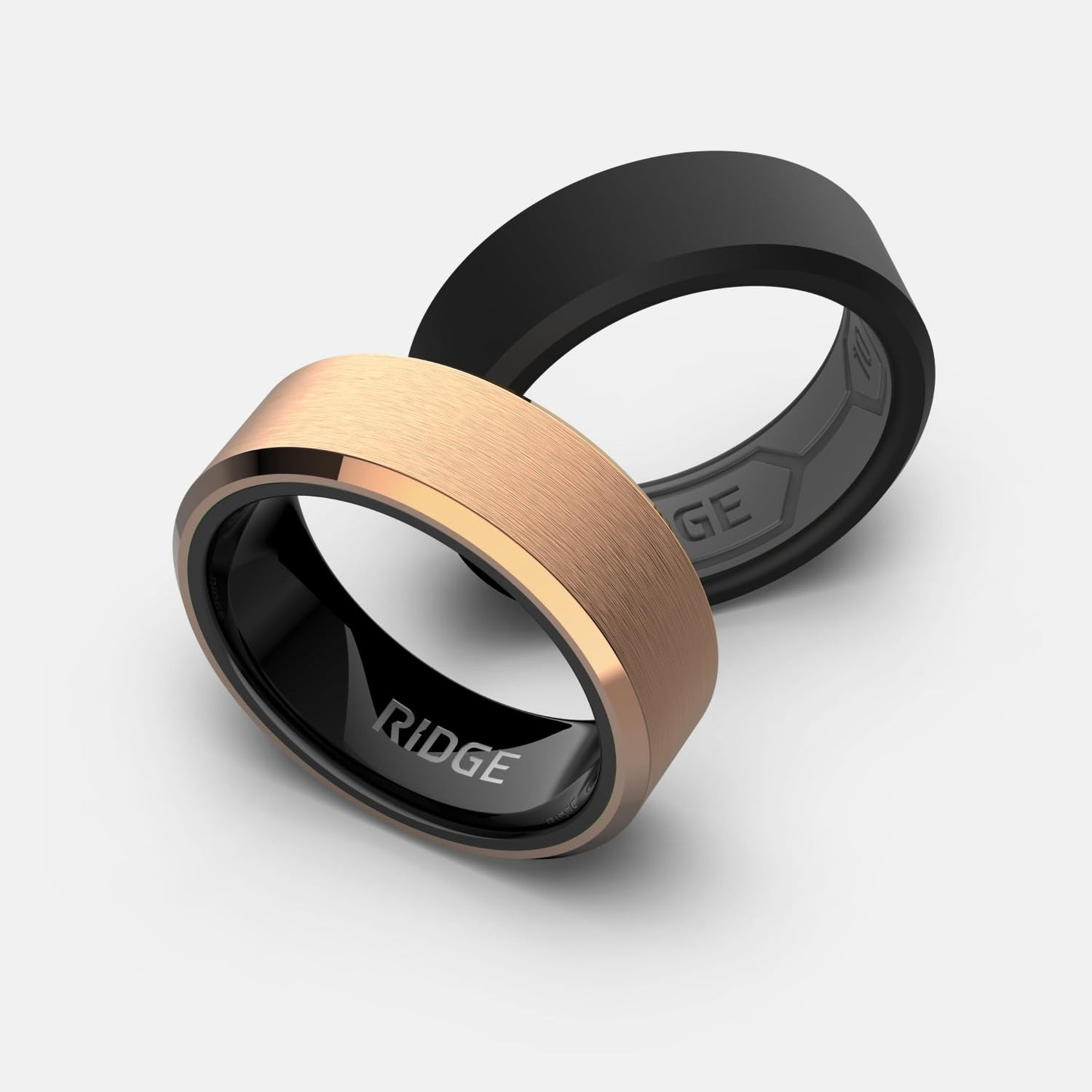 Ridge Beveled Ring Set 8mm - 18K Rose Gold - Tungsten - 14