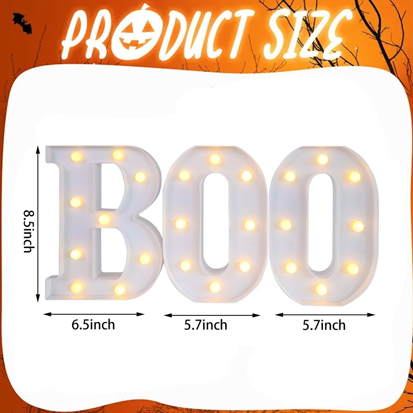ZUOKEMY Halloween Decorative Lights - Light up Letter "BOO" Sign Halloween Outdoor Family Room Kitchen Fireplace Tabletop Party Decoration Supplies
