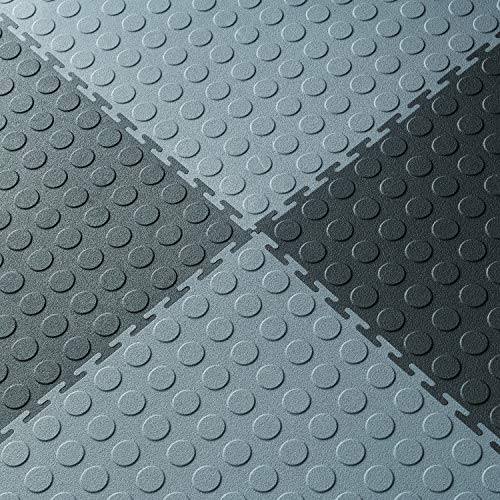 VersaTex Garage Floor 18 x 18 inch Square Plastic Raised Coin Interlocking Floor Tiles for Home Gym, Garage Flooring, Trade Show Flooring, Basement Tiles, 24 Pack (Black)