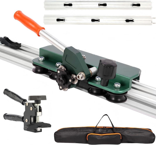 Manual Tile Cutter, Large Format Ceramic Tile Cutting Tool with Built-in Suction Cups & Tile Clamp, 3-Head Scoring Wheel System, for Up to 0.47-Inch Thick Tiles