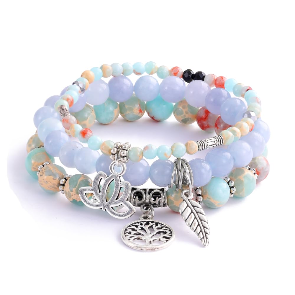 UEUC Tree of Life Yoga Healing Stone Bracelets,Multilayer Lotus Chakra Stone Reiki Bracelet Sets,Anxiety Crystal Natural Stone,for Women Stress Relief(#154)