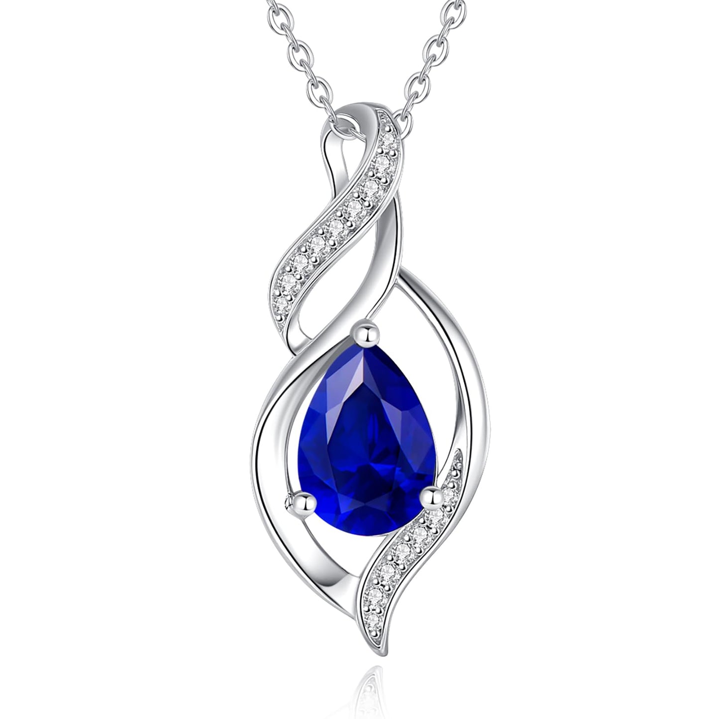 FANCIME September Birthstone Necklace for Women Blue Sapphire Teardrop Necklace Sterling Silver Infinity Love Birthday Gifts for Mom Women, 16"+2" Inches