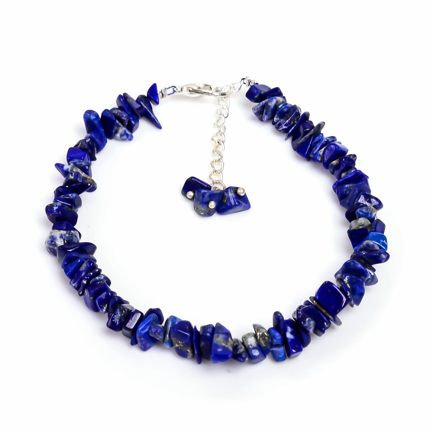 Gemkora Natural Lapis Lazuli Crystal Bracelet Women Jewelry, Raw Chips Nuggets Beaded Bracelets, Bracelet, Special Event Jewelry, Silver Plated 8 inch Bracelets