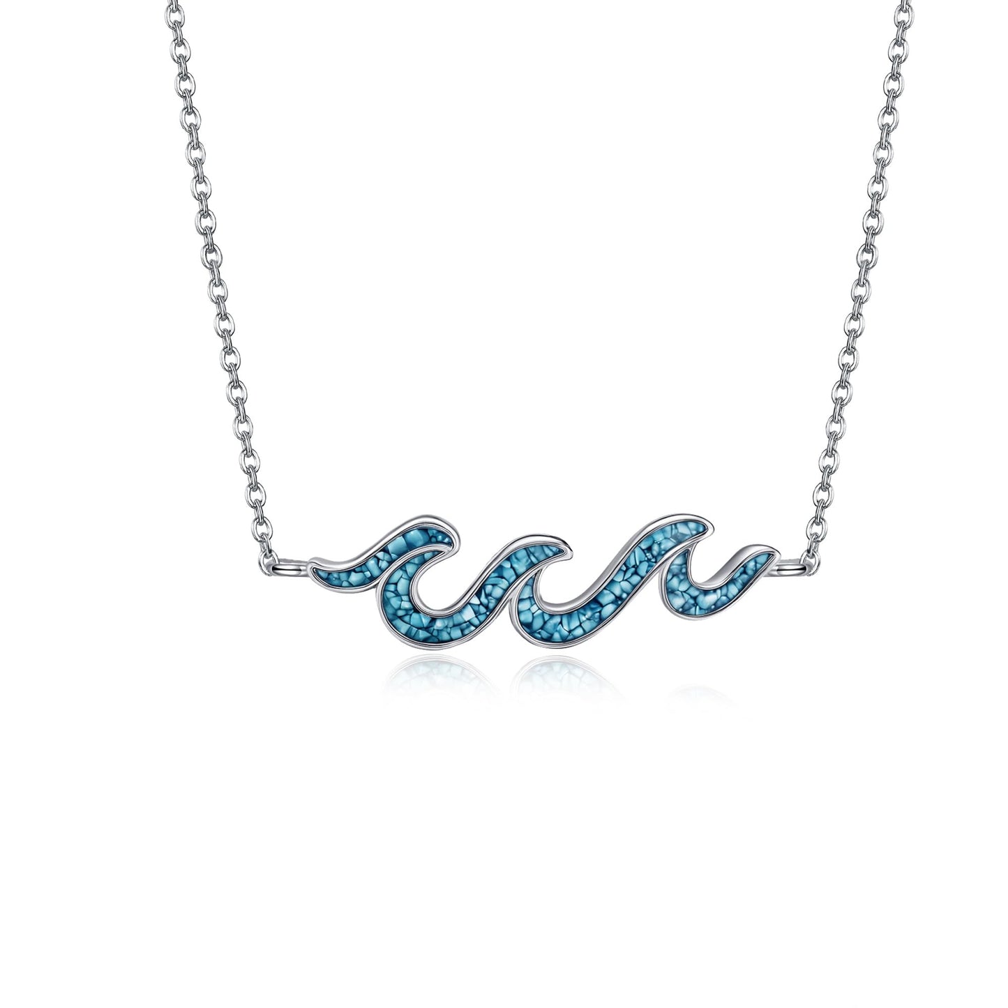 HKPATOP Wave Necklace 925 Sterling Silver Turquoise Wave Pendant Necklace Ocean Jewelry Gifts for Women