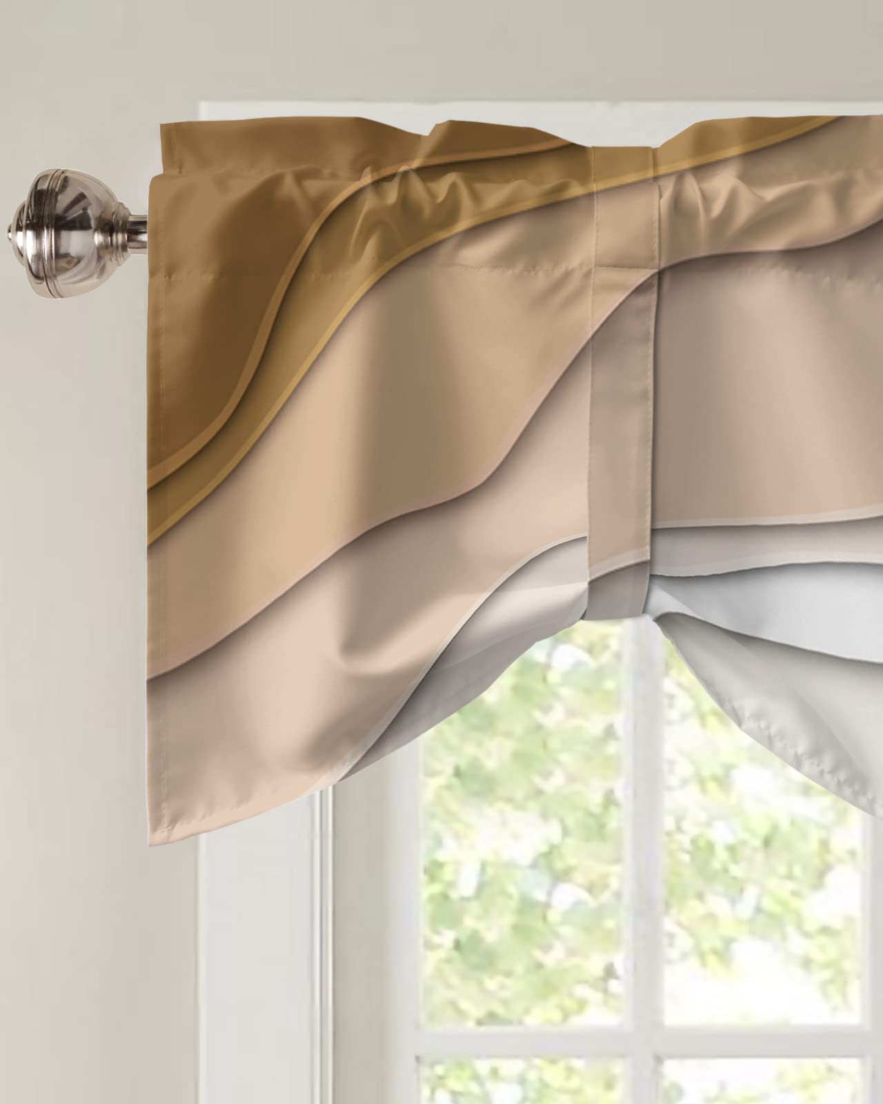 Brown Ombre Tie Up Valance Curtain for Kithchen Windows Brown and White Gradient Modern Abstract Geometric Adjustable Ties Valance Tier Curtain Rod Pocket Valances for Bedroom/Living Room, 54x18in