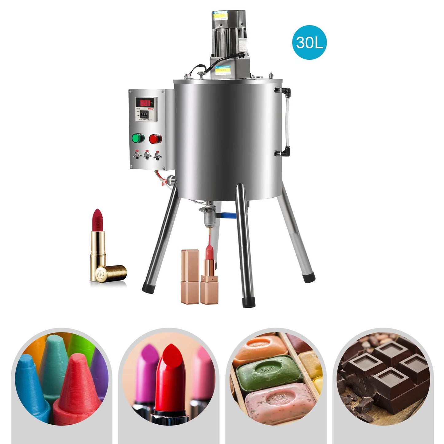 30L 8Gal Heating Mixing Filling Machine, Liquid Paste Lipstick Filler, Stirring Tank for Dissolving & Filling Creams & Liquids (8 Gal/30L)