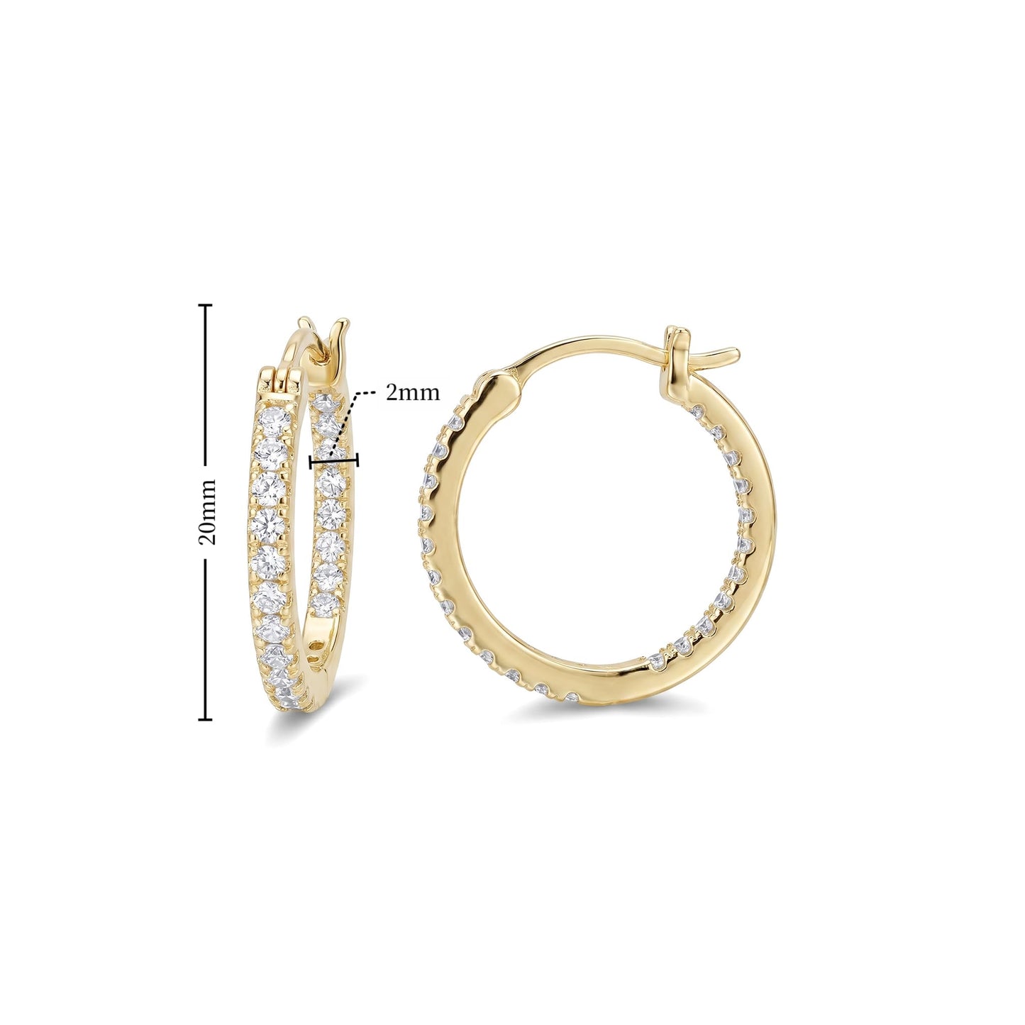 WORFRIL 14K Gold Hoop Earrings for Women Cubic Zirconia Pave Round Hoops Sparkling Lightweight Huggie Style Elegant Jewelry 20mm