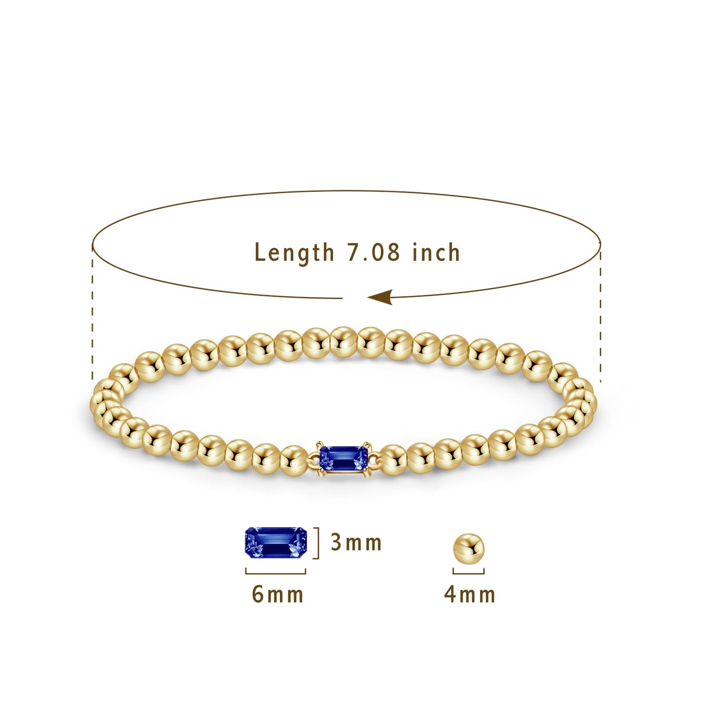 Free bird 14K Gold Beaded Bracelets December Birthstone Braclet with Tanzanite Gemstone Bracelet Dainty Gold Stretch Stacking Bracelet for Birthday Gifts
