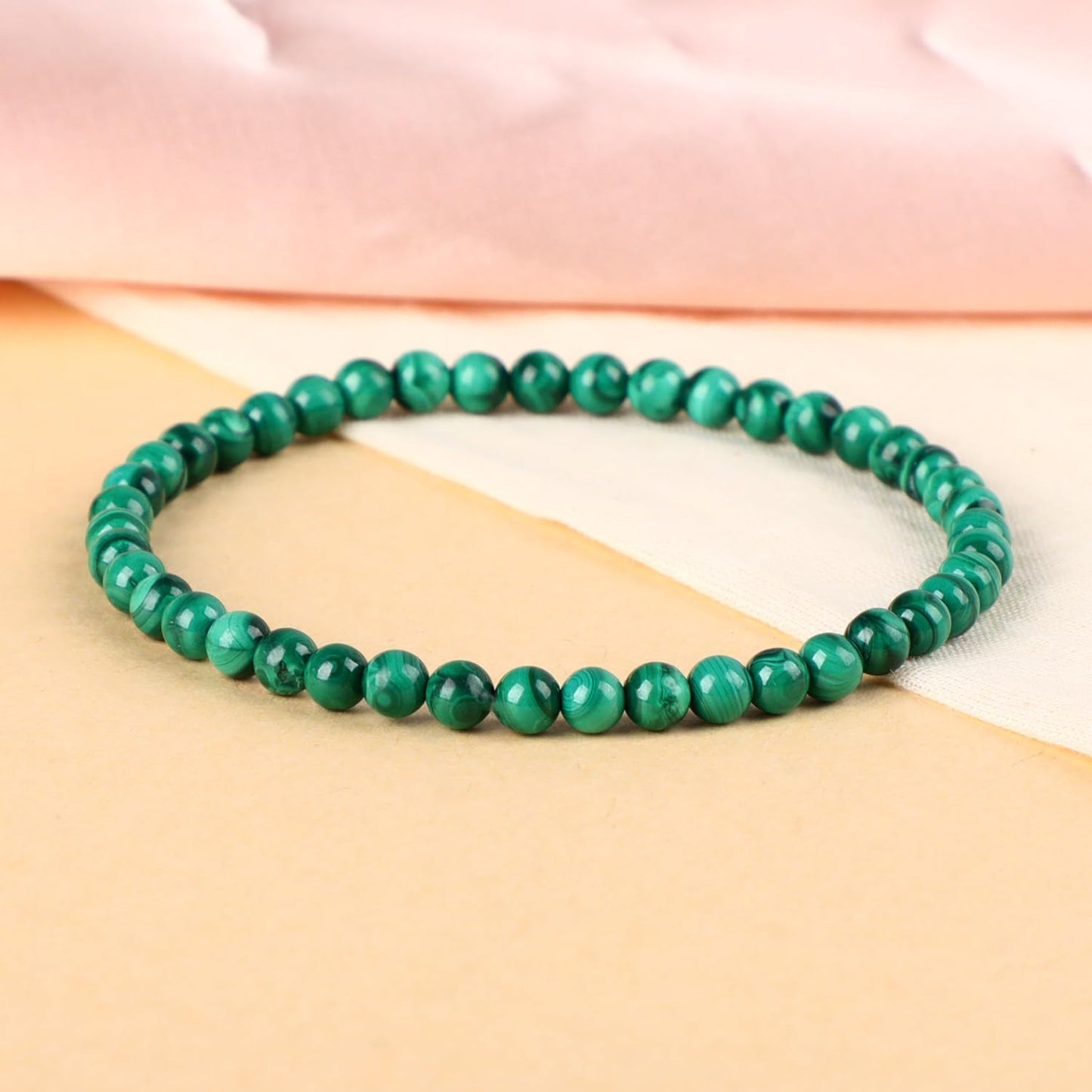 LPBeads Handmade Natural Gemstone Stretch Elastic 4mm Malachite Bracelet Healing Crystal Round Stone Beads Jewelry Gifts for Women Men