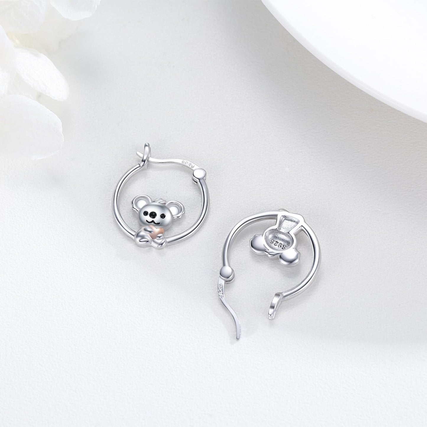 JUSTKIDSTOY Koala Earrings for 925 Sterling Silver Cute Koala Bear Hoop Earrings for Sensitive Ears Jewelry Koala Graduation Gifts for Women Daughter Her