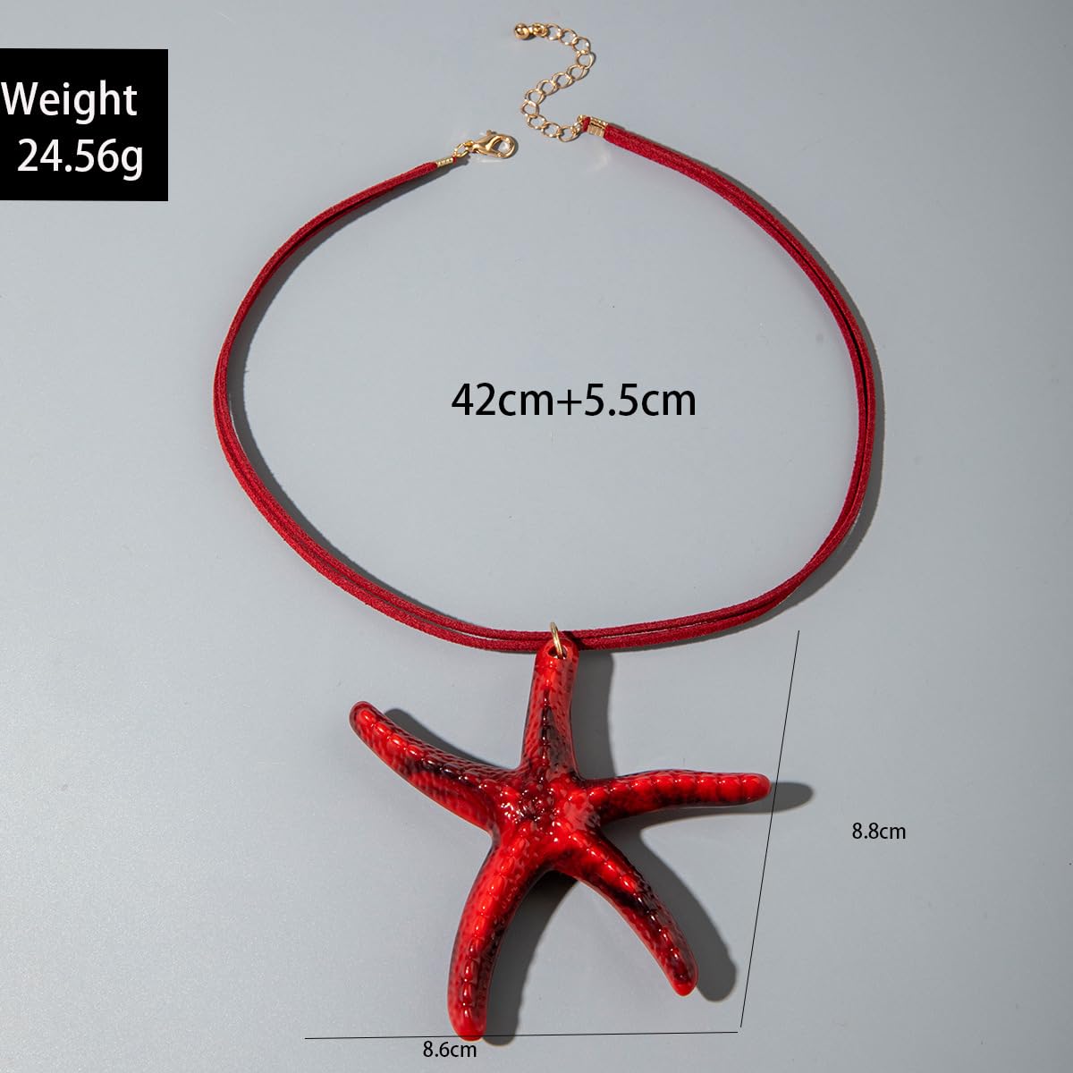 Large Starfish Shell Necklace for Women Bohemian Starfish Pendant Necklace Dainty Coastal Jewelry Summer Sea Vacation Necklaces Adjustable Shell Necklaces Summer Beach Surfer Jewelry Outfits Accessories (Red)