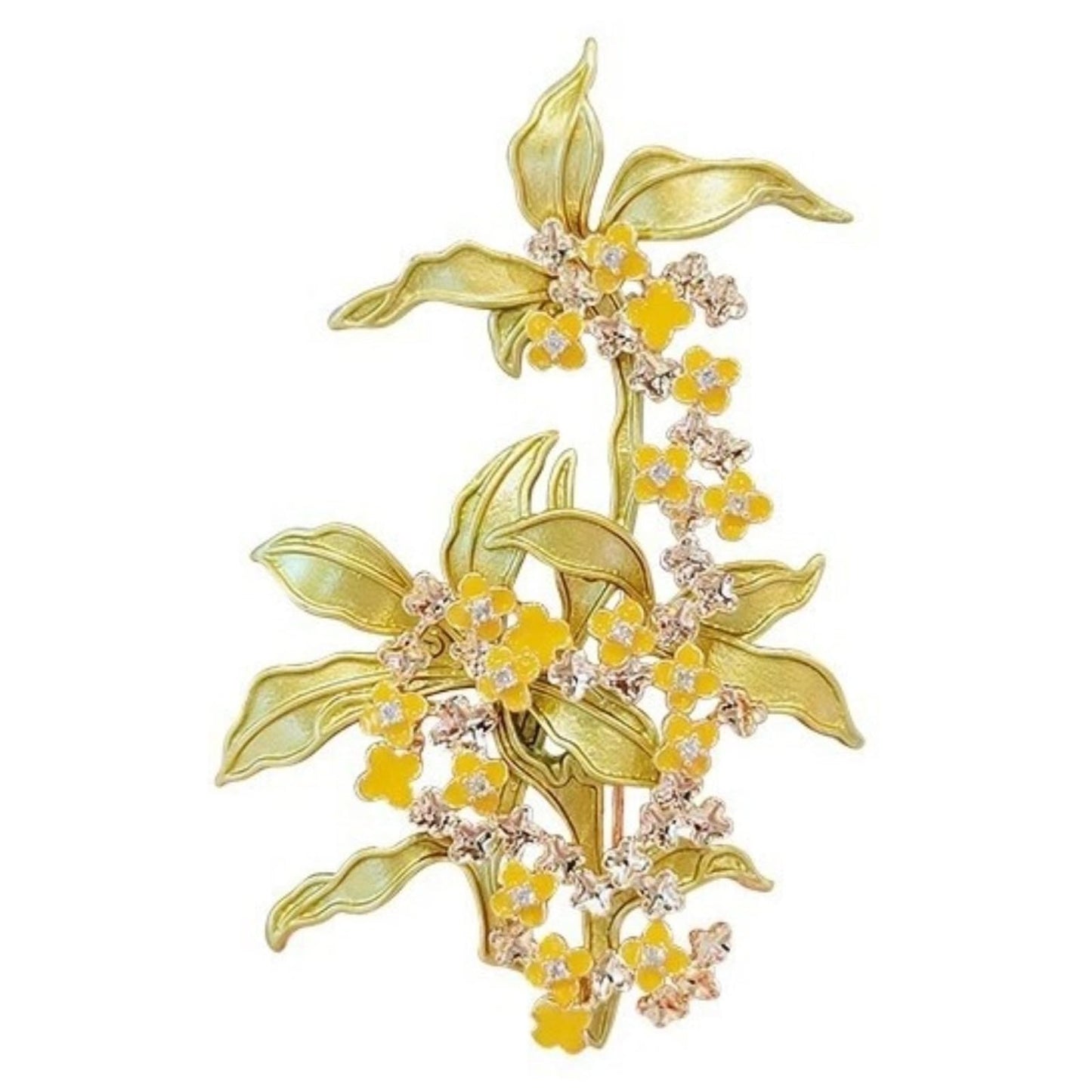 Elegant Flower Brooch for Women, Vintage Premium Enamel Boutonniere, Coat and Suit Pendant Necklace, Jasmine Magnolia Lily Osmanthus Designs (Osmanthus)