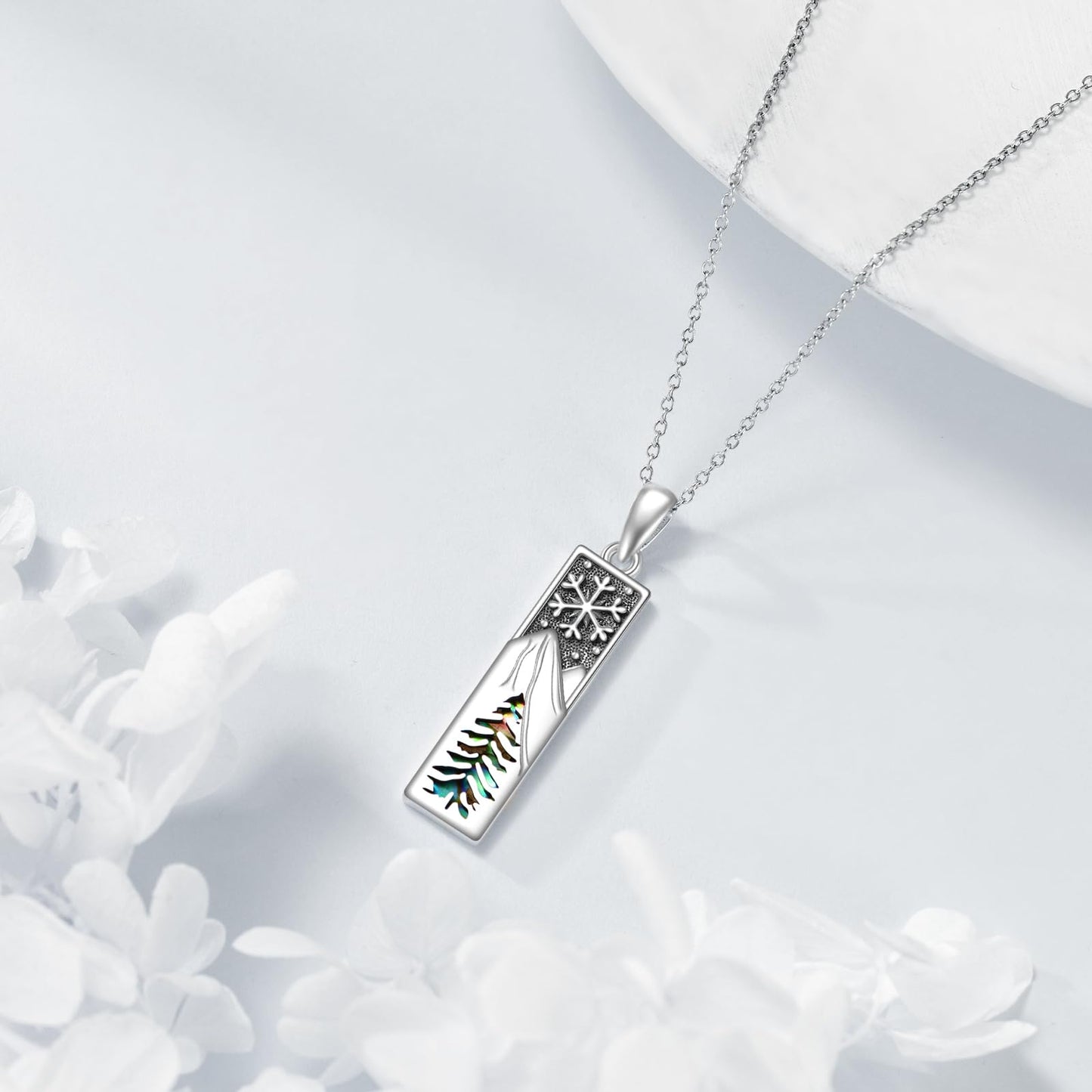 YFN Mountain Necklace for Women Sterling Silver Nature Necklace Jewelry Gift for Skiers, Hikers, Campers, Climbers and Nature Lovers (Snowflake mountain necklace)