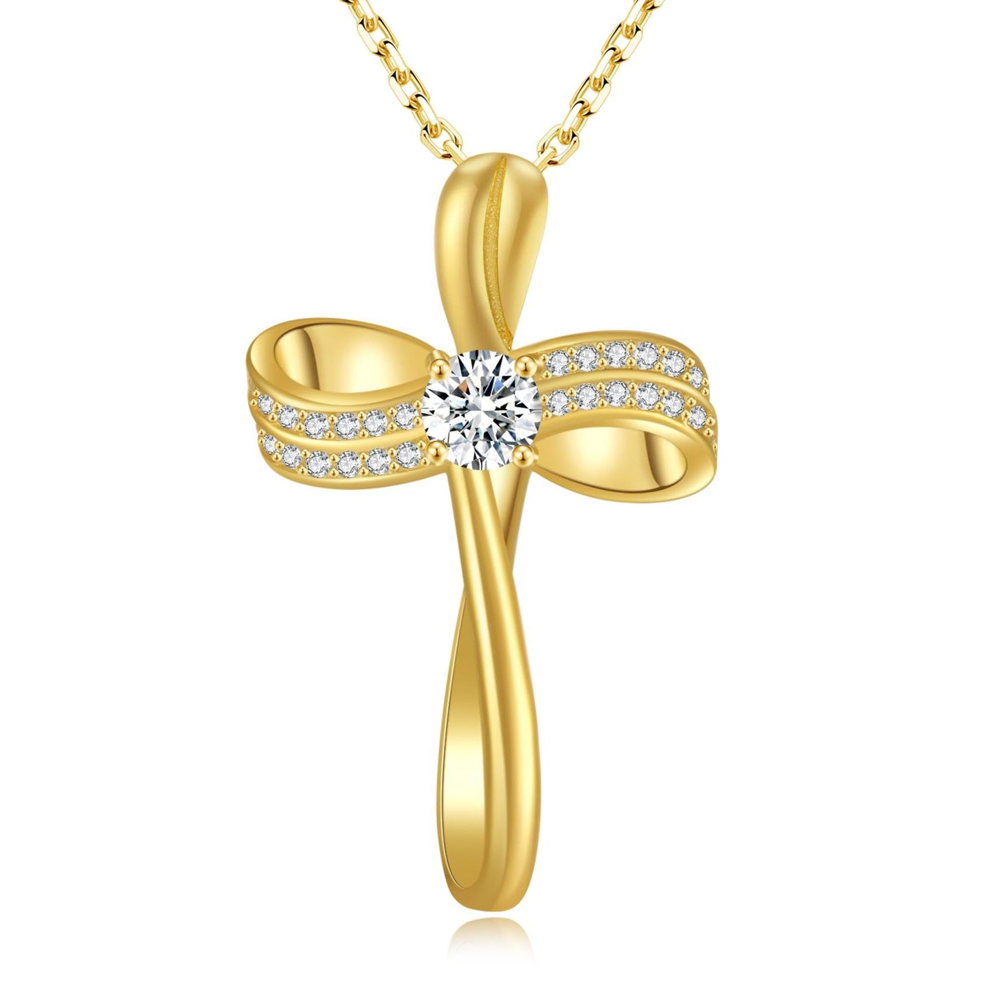 OKISIL 18K Gold Plated Cross Necklace for Women, S925 Sterling Silver Necklace with 5A Cubic Zirconia, Infinity Loop Pendant Jewelry, Christian Gifts for Women Her Wife