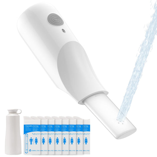 POCALAND Portable Travel Bidet & 8 PCS Disposable Urine Bag, for Women/Men Baby Cleaning, IPX7 Waterproof High Pressure Rechargeable Electric Handheld Bidet for Camping, Traffic Jams (White)