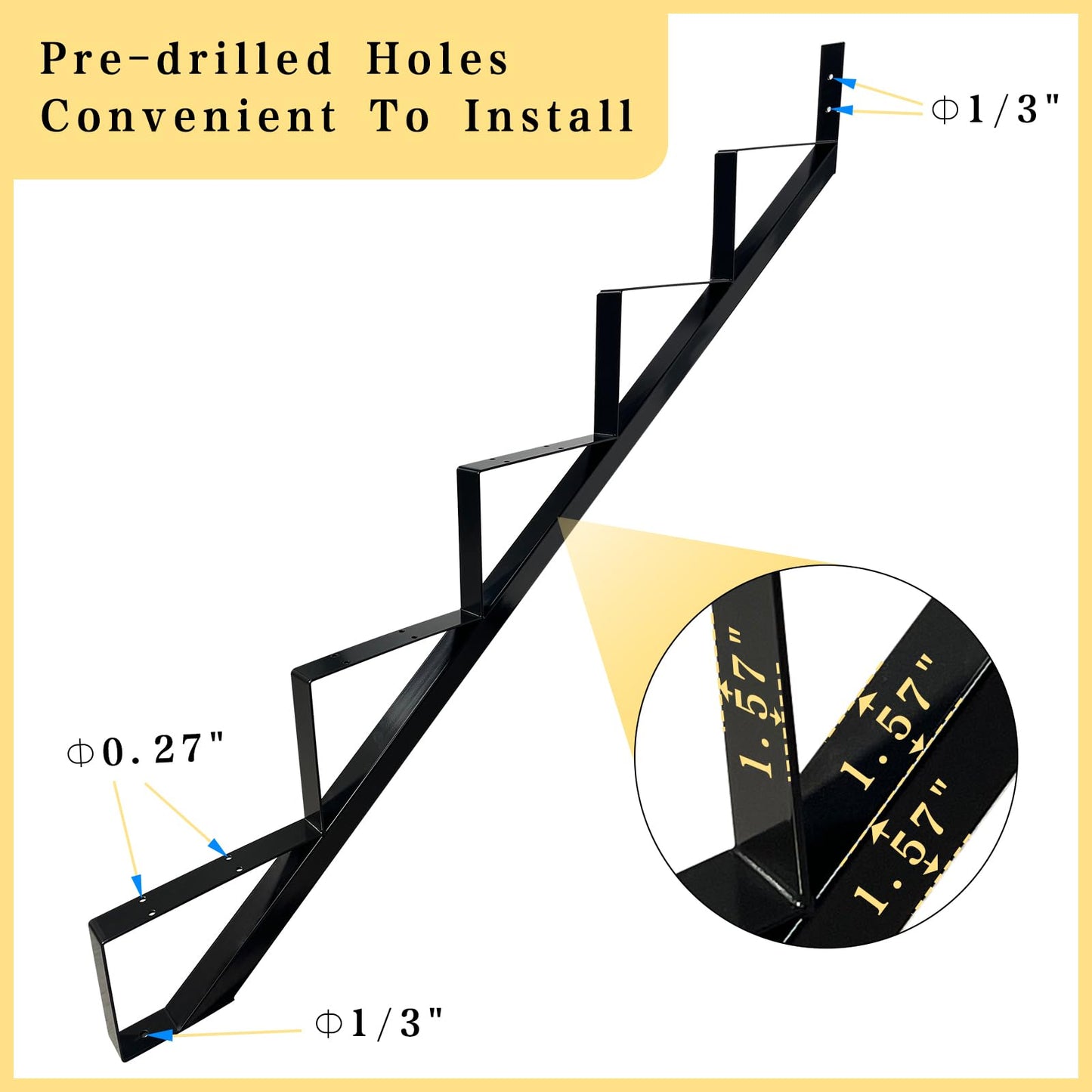 3 Packs Metal Stair Step Stringers, 5 Step Steel Riser Stringer for 42.4inch Height Deck(Polished Black)