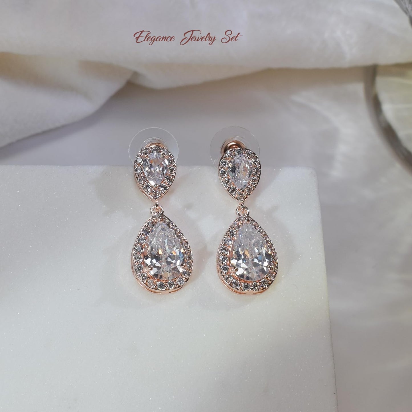 UDYLGOON Imitation Cubic Zirconia Crystal Bridal Jewelry Set for Bride Bridesmaid Wedding Prom Teardrop Necklace Earrings Bracelet Jewellery Set