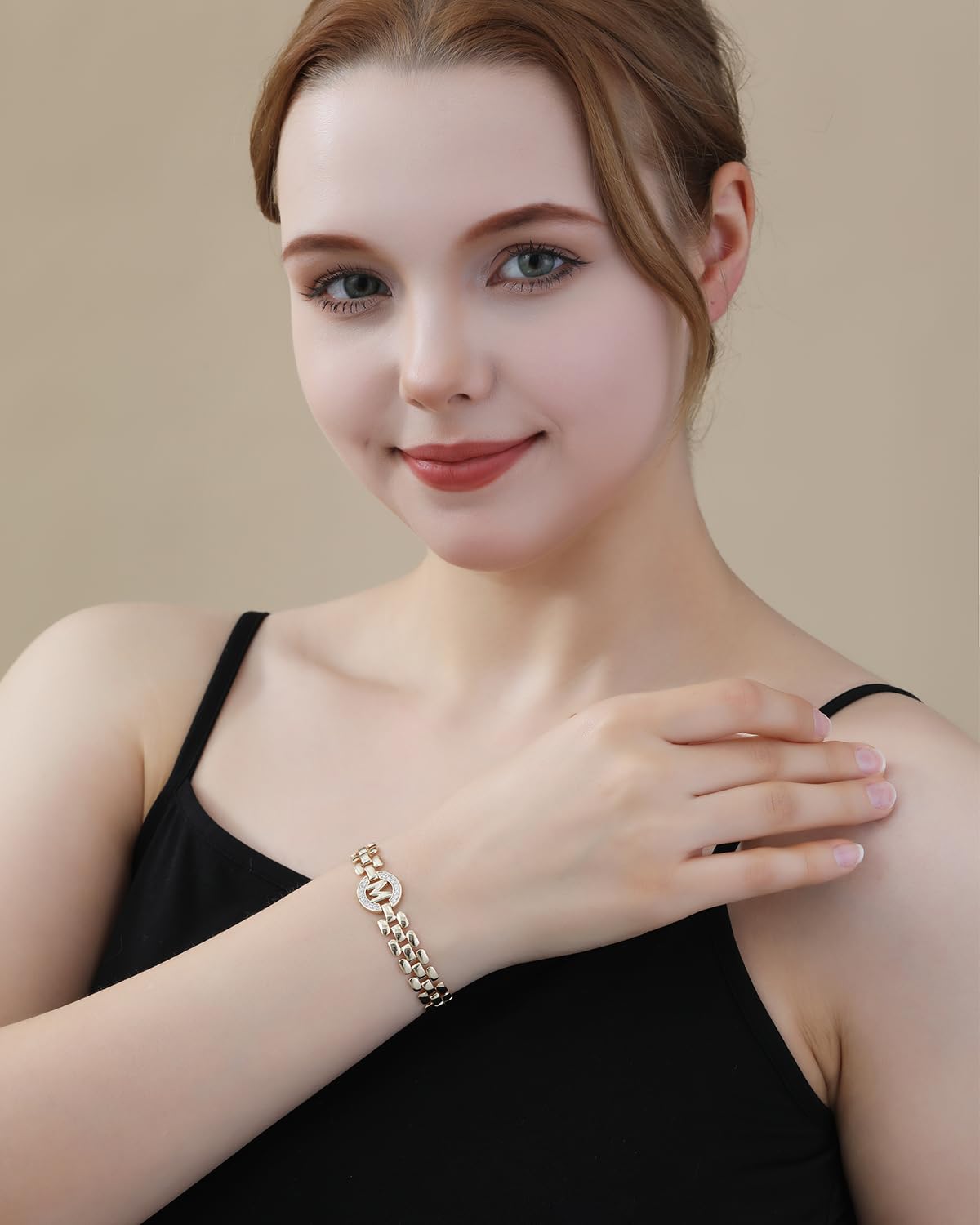 WEDDINEN Initial Bracelet,14K Gold Plated Letter Bracelets for Women, Thick Bangle Wrist Gold Alphabet Bracelet for Women, Christmas Gifts for Women Jewelry Initial D Charm Chain