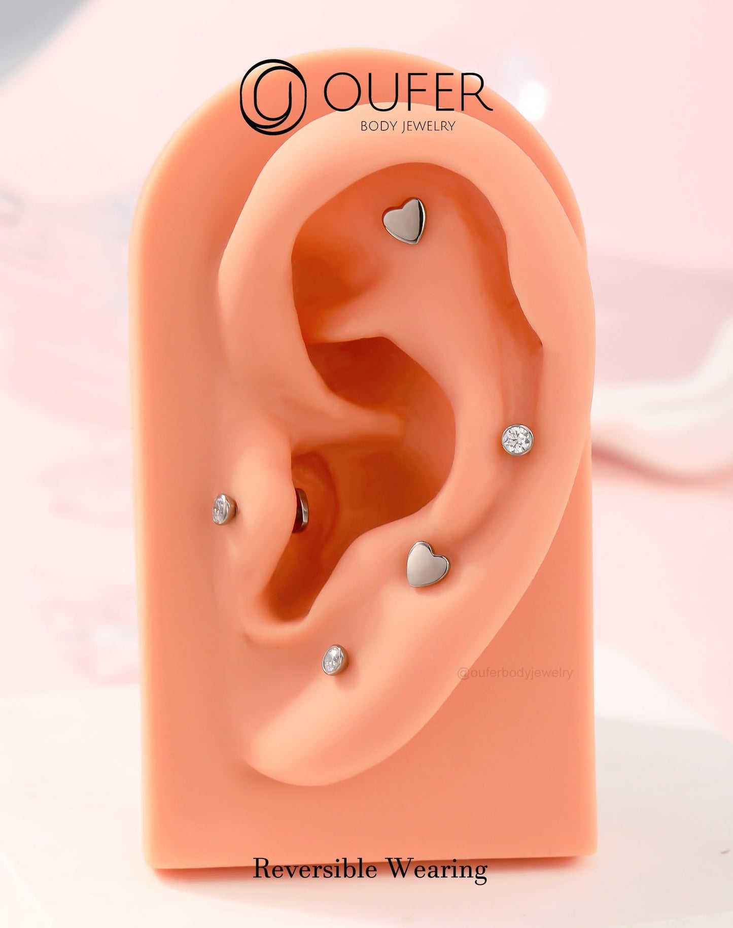 OUFER 2Pcs Conch Piercing Jewelry, 16G G23 Solid Titanium Push in Earring Stud Flat Back Star Heart Shaped Tiny CZ 3MM Silver Helix Cartilage Conch Lobe Earrings for Women Men-12MM