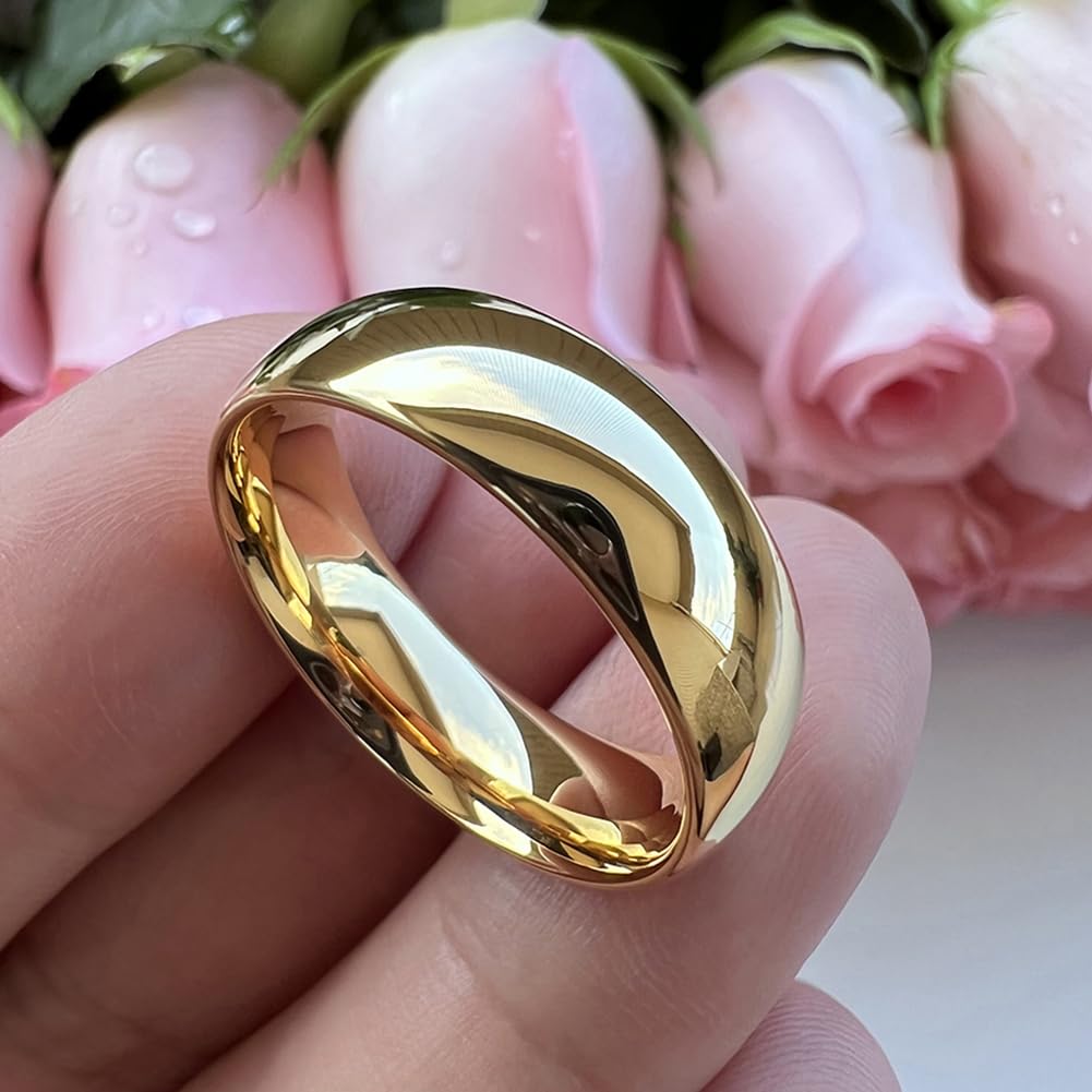 TUTISS 7mm Gold Tungsten Rings for Men Women Engagement Wedding Bands Domed Polished Comfort Fit Size 12
