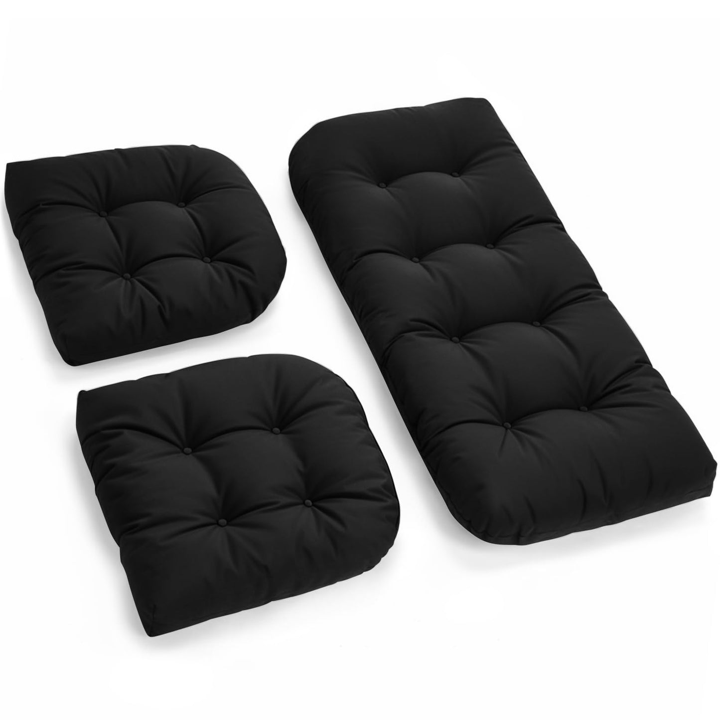 Tycdiose All Weather Wicker Chair Cushions of 3 Pieces, Waterproof Outdoor Wicker Chair Cushion for Patio Furniture Loveseat Settee Bench, 1 Loveseat and 2 U-Shaped Thickened Cushions, Black