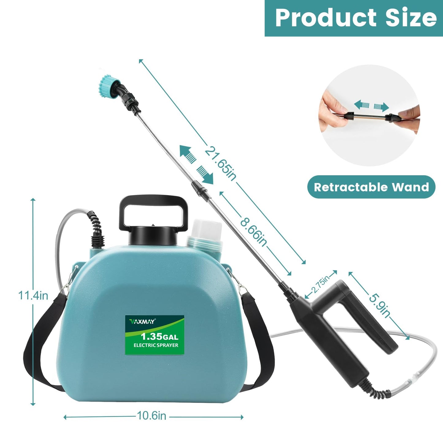 Battery Powered Sprayer 1.35 Gallon, 2026 Electric Garden Sprayer with 3 Adjustable Speeds, 4 Mist Nozzles, Rechargeable Handle, Retractable Wand with Adjustable Shoulder Strap for Weed Lawn(Blue)