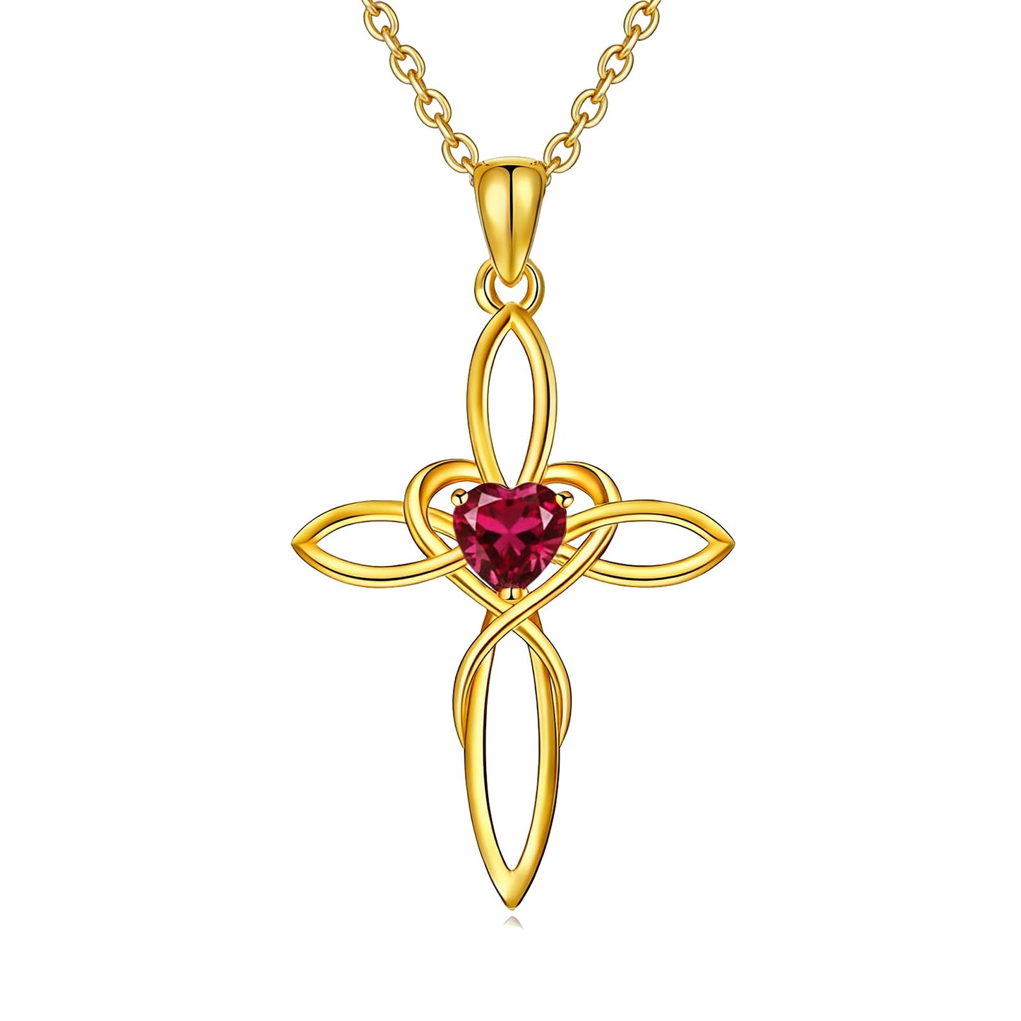 POIUY Celtic Knot Cross Birthstone Necklace for Women Dainty Irish Infinity Heart Pendant Cross Jewelry Anniversary Valentines Birthday Mothers Day Gifts for Mom Wife Her