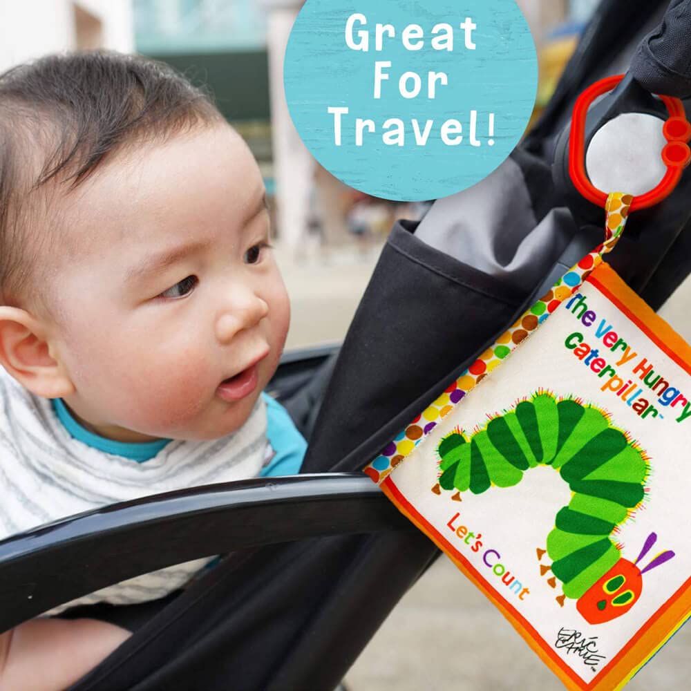 KIDS PREFERRED Let's Count Soft Book - World of Eric Carle the Very Hungry Caterpillar Baby on the Go Clip Teething Crinkle Soft Sensory Book for Babies, 5.25x5.25 Inch (Pack of 12)