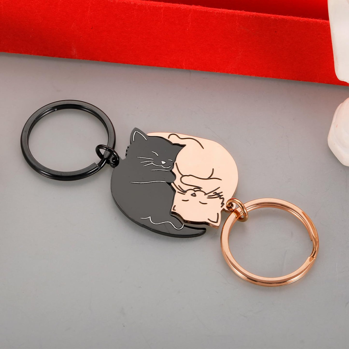 Valentines Day Gifts for Her Him Cute Keychain for Boyfriend Girlfriend Best Friend Matching Couple Stuff for Wife Husband Cat Lover Fiancée National Girlfriends Day Gifts Boo Basket Stuffers