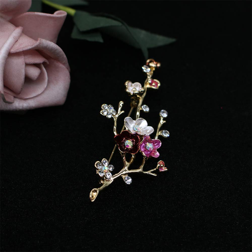 Flower Crystal Brooches Pins Fashion Beautiful Created Rhinestone Floral Brooch Good Idea for Party Dance Wedding Banquet for Elegant Women Girl (Pink enamel brooch)