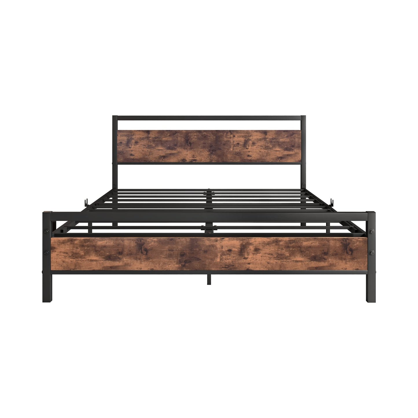 BOFENG Black Queen Size Bed Frames with Wood Headboard,Heavy Duty Platform Bed Frame with Storage No Box Spring Needed,Mattress Foundation,Strong Steel Slats,Noise Free,Brown