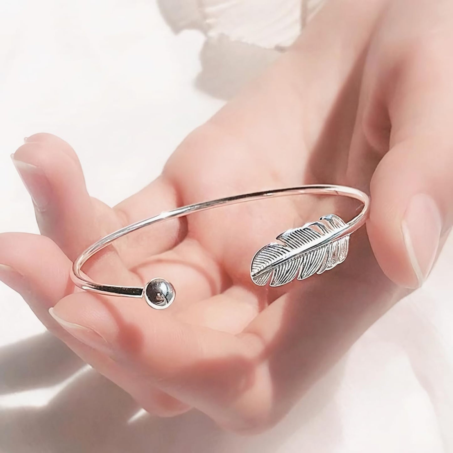 925 Sterling Silver Feather Bracelets for Women Minimalist Open Silver Bangle For Women Adjustable Cuff Bracelets Feathers Wrap Lucky Bangle Bracelets Jewelry Gifts for Mom Wife Daughter Sister