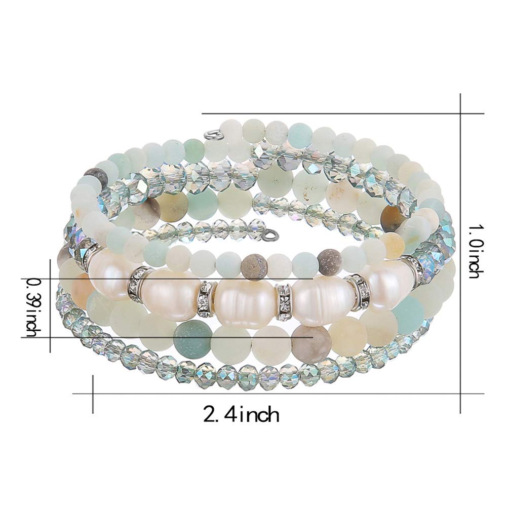 Beaded Freshwater Pearl Chakra Bracelet - Multi Strand Wrap Bracelet with Natural Crystal Agate Beads, Birthday Gifts for Women(29-Green)