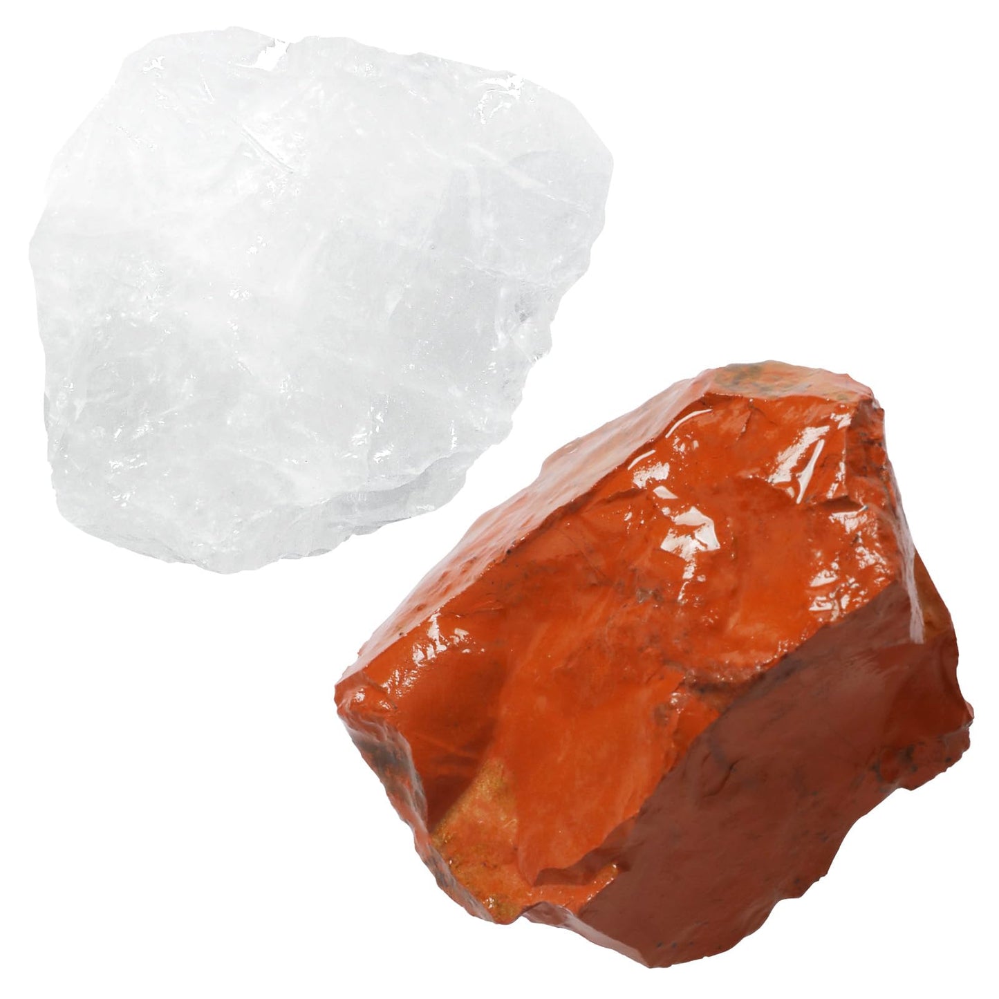 Orientrea Raw Red Jasper and Clear Quartz Crystals, Natural Red Jasper Crystal and Healing Stones for Tumbling, Fountain Rocks, Decoration, Polishing, Wire Wrapping, Wicca & Reiki 2PCS