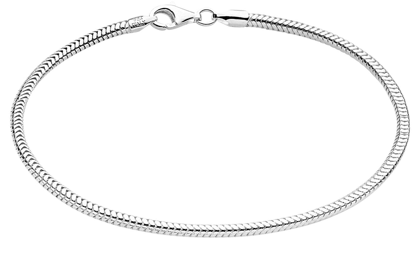 Savlano 925 Sterling Silver Solid Italian Round Diamond Cut Flexible Snake Chain Bracelet With Gift Box For Women & Men - Made in Italy (7, 2.5mm)