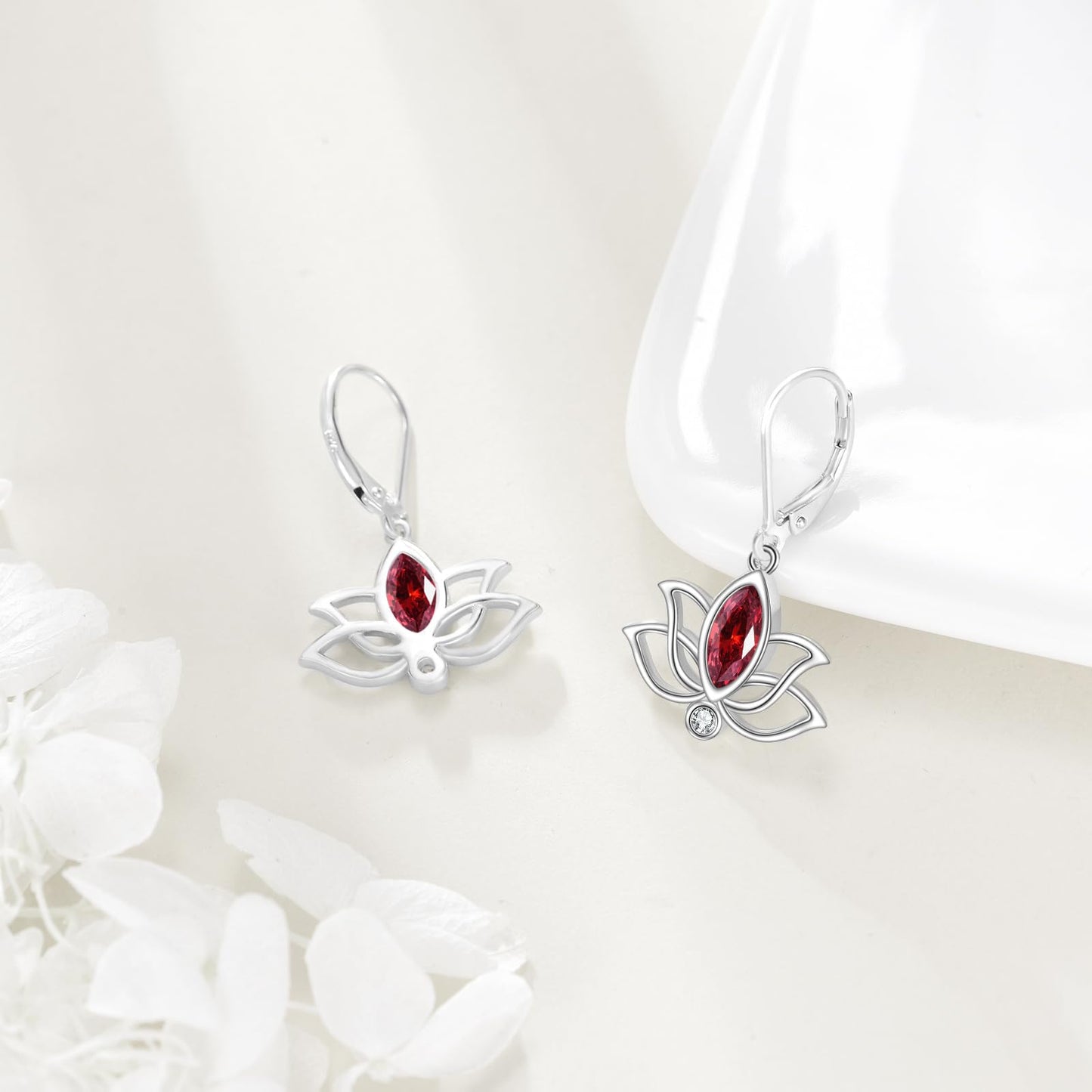 YFN Lotus Flower Earrings Sterling Silver Birthstone Lotus Leverback Dangle Drop Earrings Jewelry Gifts for Women (A. Jan)