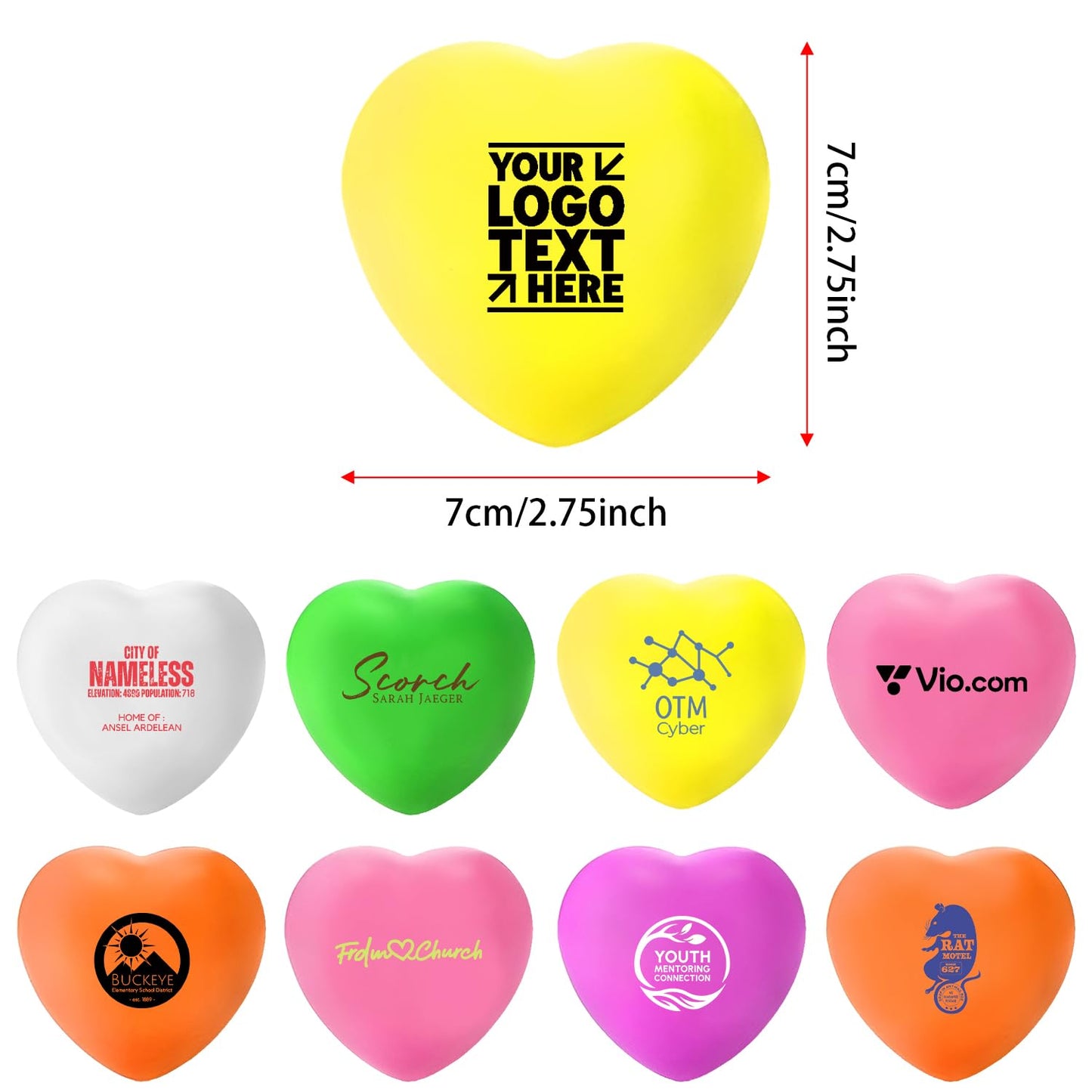 50 Sets of Custom Stress Relief Foam Balls with Logo, Bulk Heart Shape Personalized Foam Balls, Anxiety Stress Relief Stress, Perfect for Office, Travel or Home