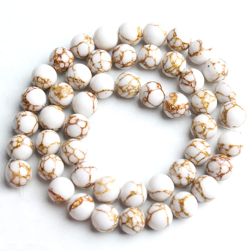 NITOPUPU 10mm 37pcs White Howlite Spun Gold Natural Stone Beads for Jewelry Making Supplies, Round Crystal Beads for Bracelets Necklace DIY Crafts