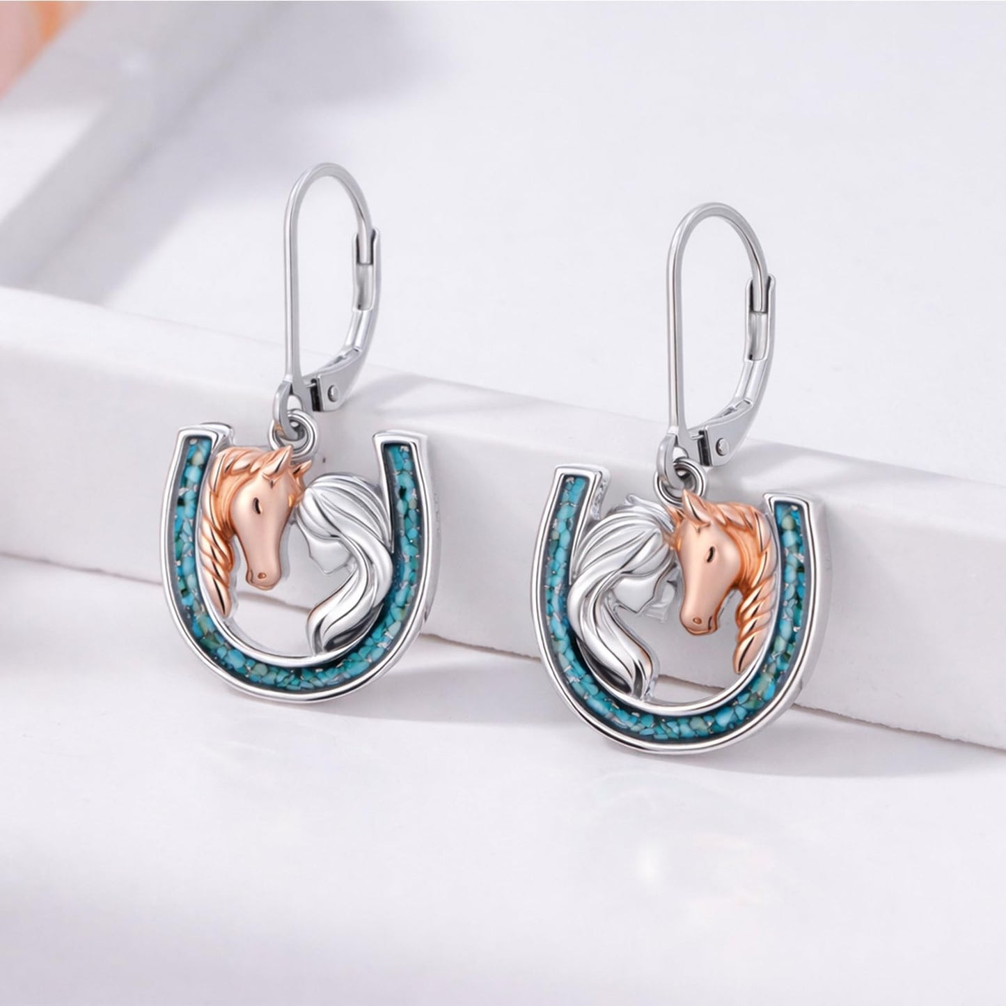 YYmqmq Turquoise Horse Earrings for Women 925 Sterling Sliver Horseshoe Dangle Drop Earrings Leverback Country Jewelry Turquoise Western Jewelry Gifts for Women Girlfriend Cowgirl