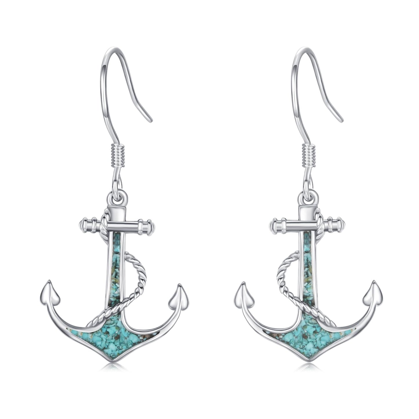 YYmqmq Anchor Earrings for Women 925 Sterling Silver Nautical Dangle Drop Earrings Turquoise Beach Themed Ocean Jewelry Gifts for Friends