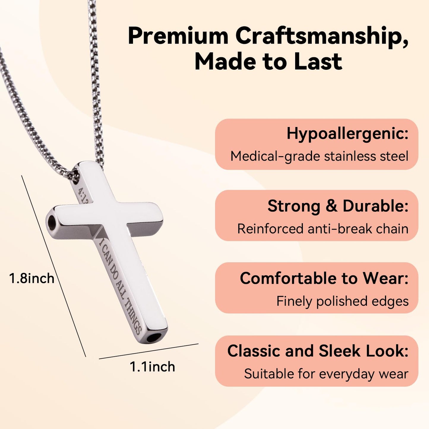 FUNPAR Cross Breathing Necklace for Anxiety Relief and Relaxation, Breathlink Design Quit Smoking Aid, Stainless Steel Mindfulness Tool to Calm, Stylish Wellness Gift for Adults(Silver 46:1)