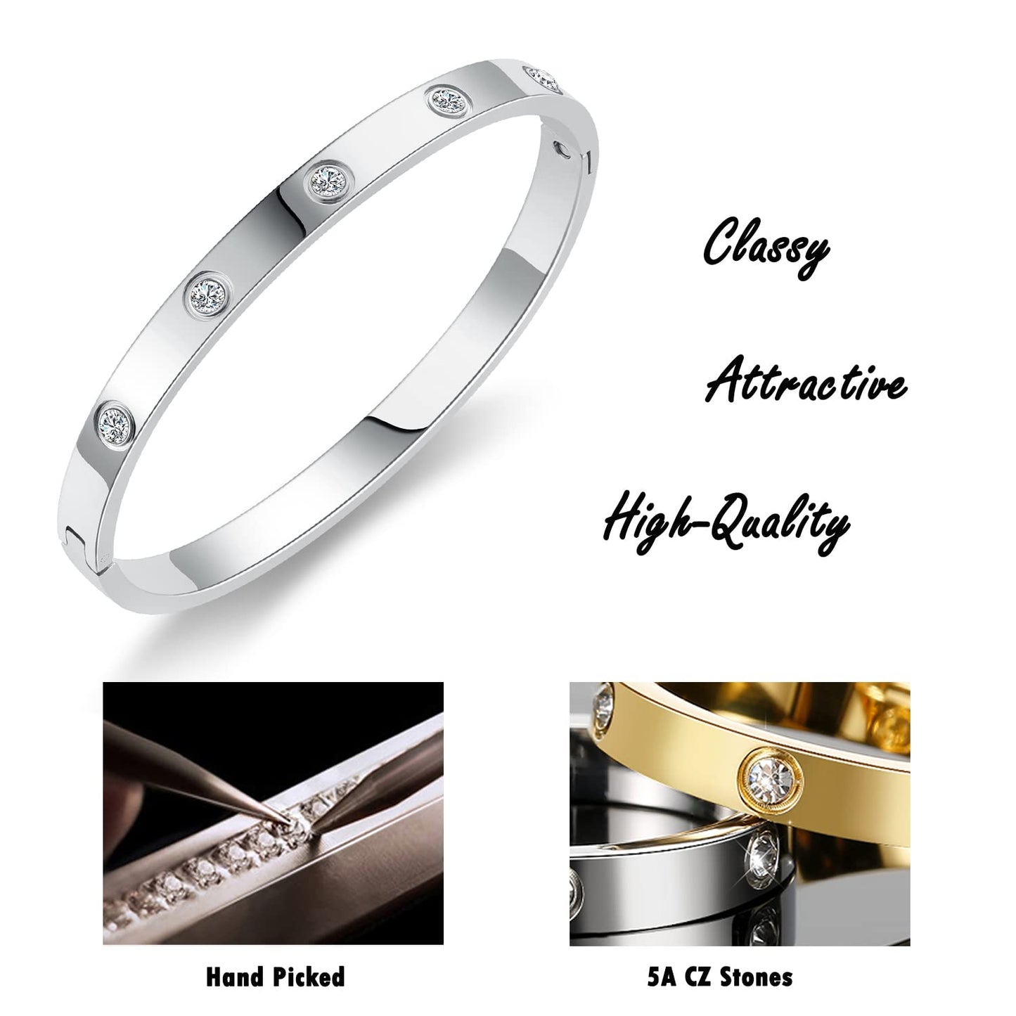 RIMRIVA Silver Bracelets for Women Dainty Silver Bracelet Love Gifts Friendship Bangle Bracelets Trendy Crystal Jewelry Graduation Her Birthday Mom Wife Girlfriend Anniversary Wedding