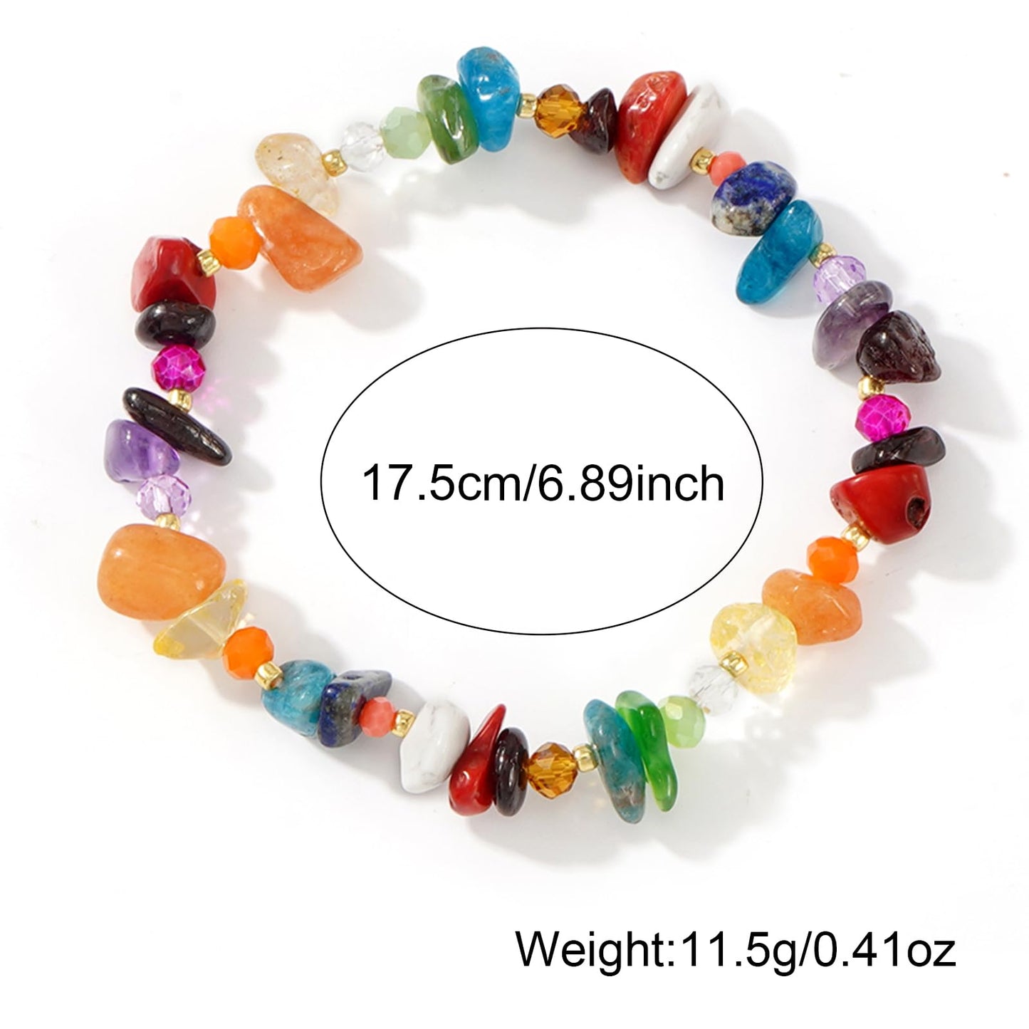 Ustome Colorful Healing Chip Crushed Crystal Inspirational Seven Chakras Beaded Bracelets for Women,Relaxation Energy Inner Peace Stretchy Jewelry,Daily Vacation FriendShip Gifts