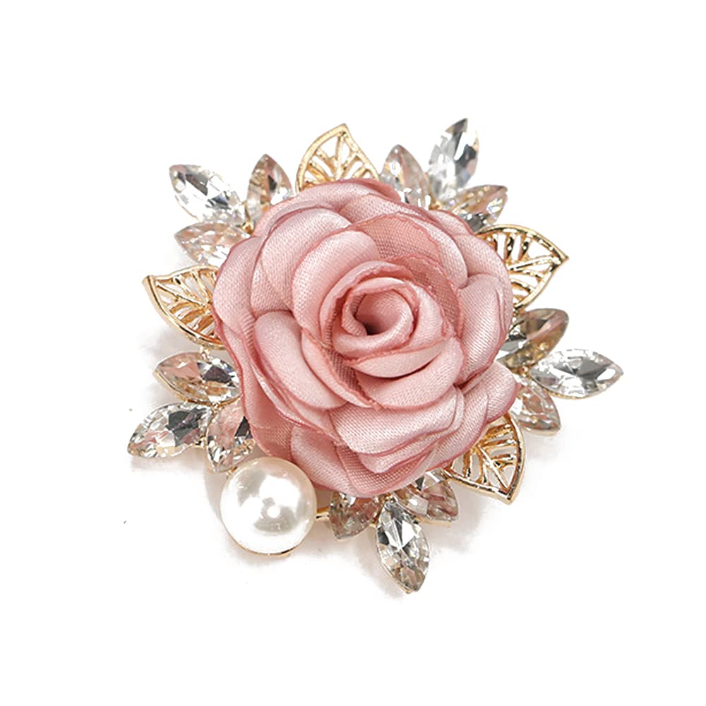 Elegant Rose Flower Brooch Pin for Women Men Wedding Party Gentleman's Essentials Handmade Imitation Crystal Pearl Fabric Flowers Lapel Pin Dress Suit Accessories Boutonniere Ideas Gift (Pink)