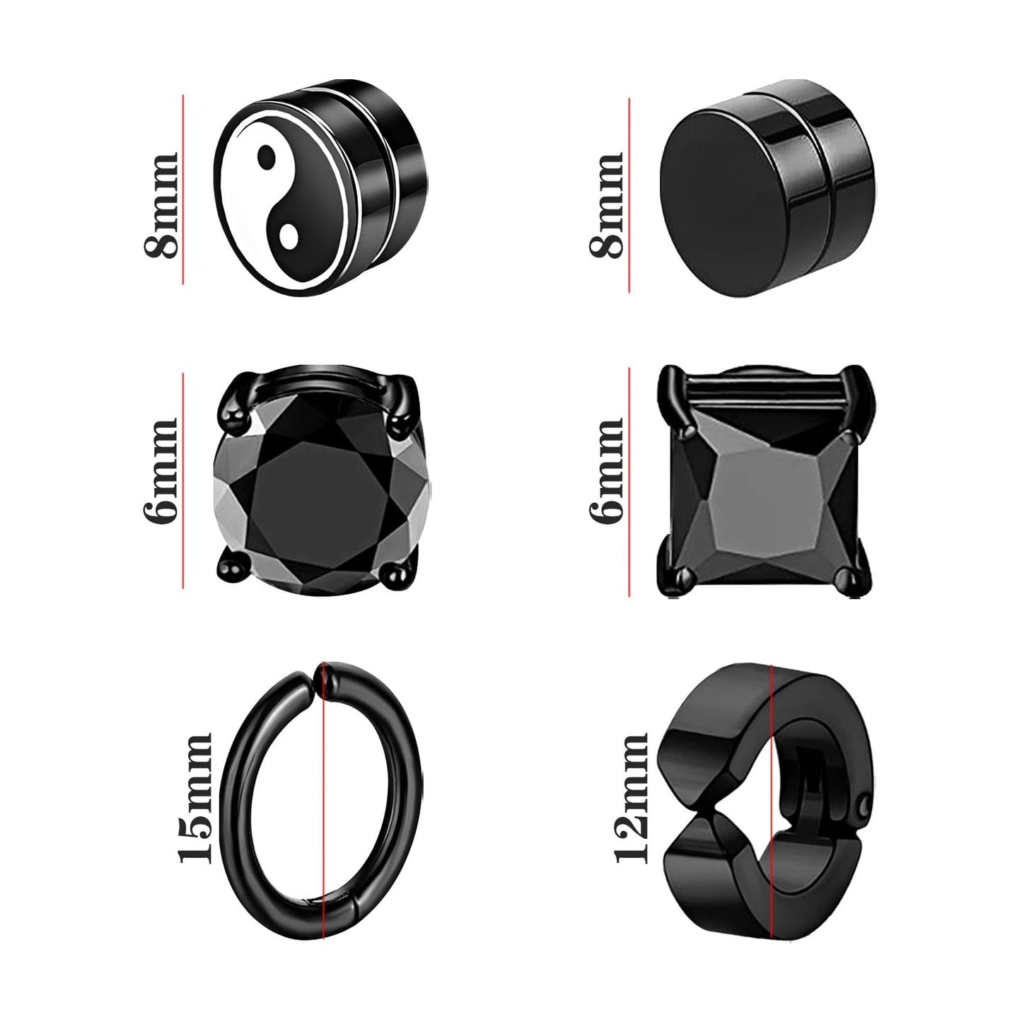 NEWITIN 6 Pairs Stainless Steel Magnetic Stud Earrings for Men Clip on Earring Magnetic Earring Unisex Non Piercing CZ Magnet Studs Diamond Earrings for Women Men