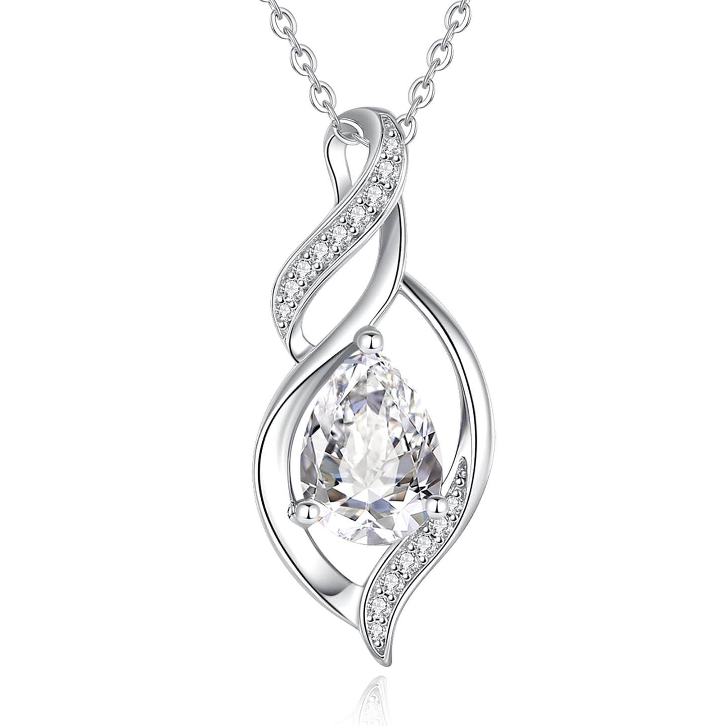 FANCIME April Birthstone Necklace for Women Simulated Diamond Teardrop Necklace Sterling Silver Infinity Love Birthday Gifts for Mom Women Her, 16"+2" Inches