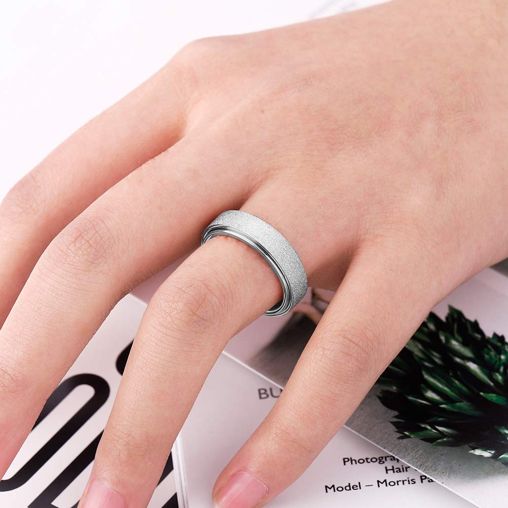 OreilleStar Anxiety Ring for Women Men Stainless Steel Fidget Spinner Thumb Ring Fidget Toys Adults Size 8 Width 6MM Silver Hand Polished