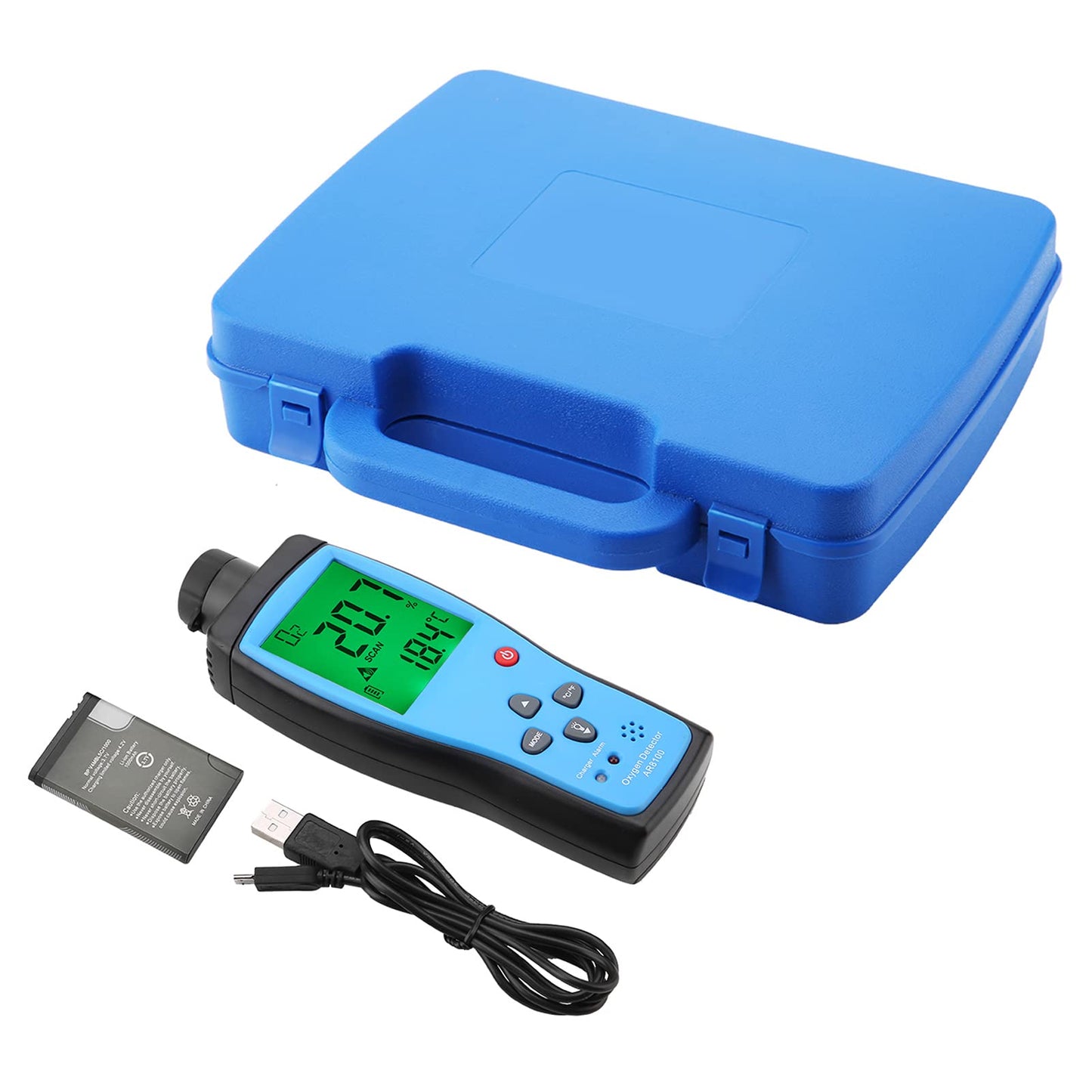 AR8100 Handheld Oxygen Detector, Oxygen O2 Detector Analyzer Rechargeable O2 Meter with LCD Backlit Display Portable Oxygen Purity Detector Inspector for Outdoor, Home, Industry